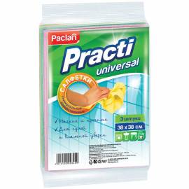 Салфетка для уборки Paclan "Practi" универсальная, вискоза, 38*38см, 3шт.