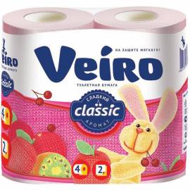 Бумага туалетная Veiro "Classic" 2-х слойн., 4шт., тиснение, розовая