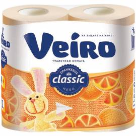 Бумага туалетная Veiro "Classic" 2-х слойн., 4шт., тиснение, желтая