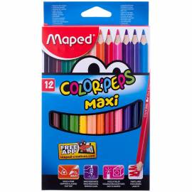 Карандаши Maped "Color Peps Maxi", 12цв., трехгран., утолщенные, заточен., картон, европодвес