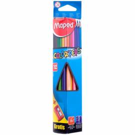 Карандаши Maped "Color Peps", 12цв., трехгран., заточен., картон, европодвес, с точилкой