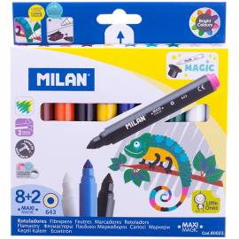 Фломастеры меняющие цвет Milan "643 Maxi Magic", 8цв+2, 10шт., утолщенные, смыв., картон, европод.