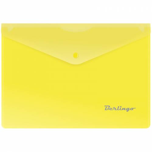 Папка-конверт на кнопке Berlingo, A5+, 180мкм, желтая