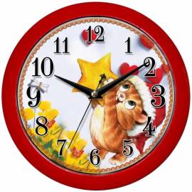 Часы настенные ход плавный, детские Камелия "Котик", круглые, 29*29*3,5, красная рамка