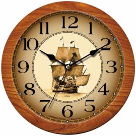 Часы настенные ход плавный, интерьерные Камелия "Корабль", круглые, 29*29*3,5, св-кор. рамка