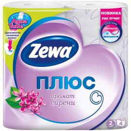 Бумага туалетная Zewa плюс 2-х слойн., 4шт., тиснение, розовая, сирень
