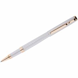 Ручка-роллер Delucci синяя, 0,6мм, корпус серебряный/золото, подар. уп.