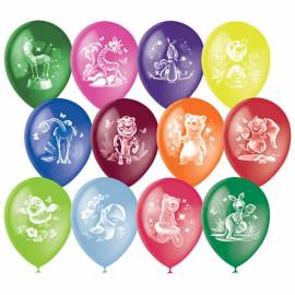 Воздушные шары, 50шт., М12/30см, Поиск "Веселый зоопарк", ассорти, пастель+декор, растровый рисунок