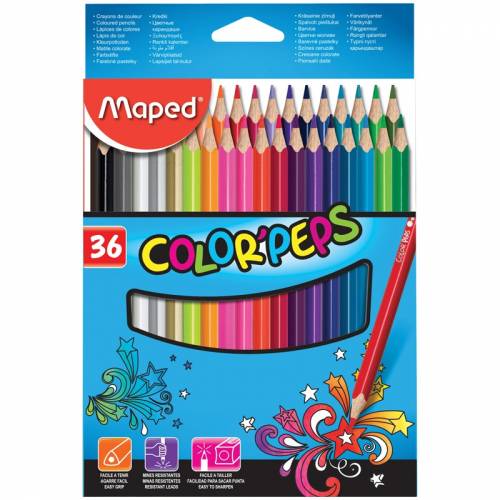 Карандаши Maped "Color Pep's", 36цв., трехгран., заточен., картон, европодвес