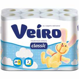 Бумага туалетная Veiro "Classic" 2-х слойн., 24шт., тиснение, белая