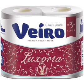 Бумага туалетная Veiro "Luxoria" 3-х слойн., 4шт., тиснение, белая