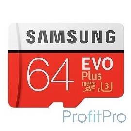 Micro SecureDigital 64Gb Samsung EVO Plus V2 Class 10 MB-MC64GA/RU MicroSDXC Class 10 UHS-I U3, SD adapter