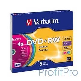 Verbatim Диски DVD+RW 4х, 4.7Gb (COLOUR, Slim Case, 5 шт.) (43297)