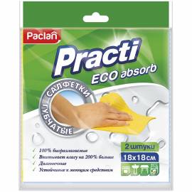 Салфетка для уборки Paclan "Practi" губчатая, целлюлоза, 18*18см, 2шт., европодвес