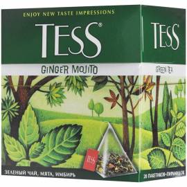 Чай Tess "Ginger Mojito", зеленый, цитрус, имбирь, мята, 20 пакетиков-пирмидок по 1,8г