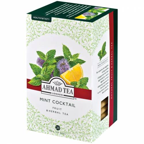 Чай Ahmad Tea "Mint Cocktail", травяной, со вкусом и ароматом мяты и лимона, 20 пакетиков по 1,5г