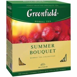 Чай Greenfield "Summer Bouquet", травяной аром. малина, шиповник, яблоко, 100 пакетиков по 2г