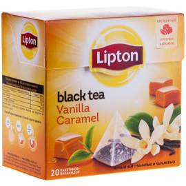 Чай Lipton "Vanilla Caramel", черный с ванилью и карамел., 20 пакетиков-пирамидок по 1,7г