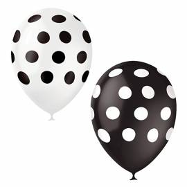 Воздушные шары, 25шт, М12/30см, Поиск "Горошек ассорти черно-белое", декоратор, шелк 