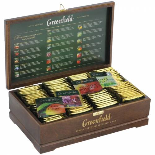 Подарочный набор чая Greenfield, 8 видов по 12 фольг. пакетиков, в деревянной шкатулке