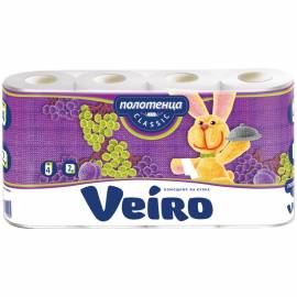 Полотенца бумажные в рулонах Veiro "Classic", 2-х слойн., м/рул, тиснение, белые, 4шт.