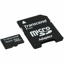 Карта памяти Transcend MicroSDHC 16Gb, Class 10, скорость чтения 20Мб/сек (с адаптером SD)