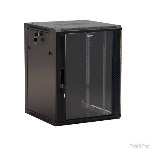 Hyperline TWB-1245-GP-RAL9004 Шкаф настенный 19-дюймовый (19"), 12U, 650x 600х 450мм, стеклянная дверь с перфорацией по бокам, 