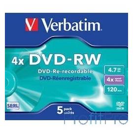 43285 Диски DVD-RW Verbatim 4-x, 4.7 Gb (Jewel Case, 5шт.) 