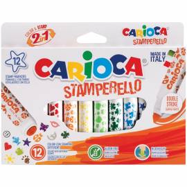 Фломастеры-штампы двусторонние Carioca "Stamp Markers", 12цв., смываемые, картон, европодвес