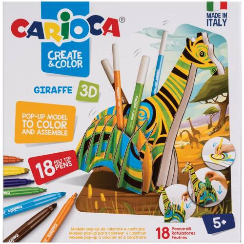 Набор для рисования Carioca "Giraffe" 18 фломастеров + сборная подставка, картон.уп.