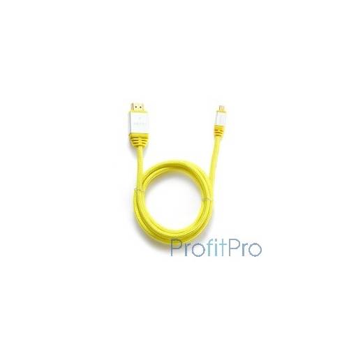 Konoos Кабель HDMI- microHDMI KCP-HDMIDny, 1м, v1.4, 19M/19M, алюмин. корпус, нейлоновая оплетка, желтый, позол.разъемы, короб