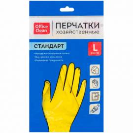 Перчатки резиновые OfficeClean хозяйственные Стандарт р.L, желтые, пакет с европодвесом