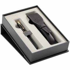 Набор: ручка перьевая "Sonnet Black Lacquer GT", 1,0мм и чехол для ручки из натуральной кожи, подар.