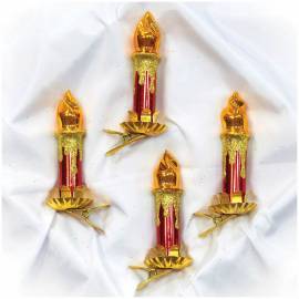 Набор стеклянных елочных украшений "Свечи" 4 фигурки, 8,5см на прищепке, подарочная коробка