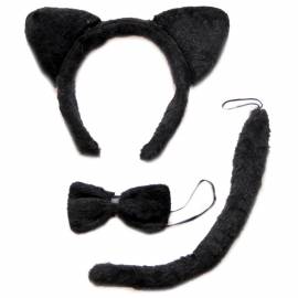 Карнавальный набор (ободок-уши Котика, хвост и галстук-бабочка), черный