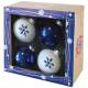 Набор стеклянных шаров 4шт, 60мм, синий/белый со снежинкой
