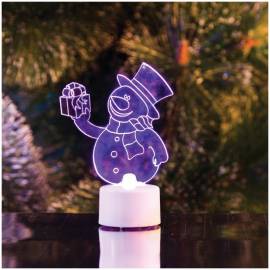 Фигура светодиодная на батарейках "Снеговик с подарком 2D" на подставке, 10см, RGB