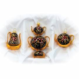 Набор стеклянных елочных украшений "Чаепитие" 3 фигурки, подарочная коробка