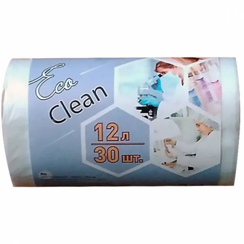 Мешки для мусора 12л КБ "Ecoclean" ПНД, 32*50см, 6мкм, 30шт., белые, в рулоне