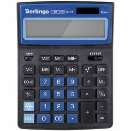 Калькулятор настольный Berlingo "City Style", 12 разр., двойное питание, 205*155*28, черный/синий