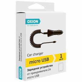 Зарядное устройство автомобильное Oxion AC105, micro USB, 2А, 1м, витой кабель, черный