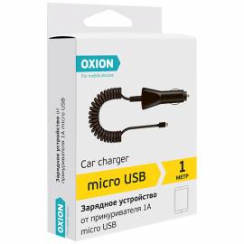 Зарядное устройство автомобильное Oxion AC106, micro USB, 1А, 1м, витой кабель, черный