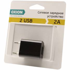 Зарядное устройство сетевое Oxion ACA-009, 2хUSB, 2А output, серый