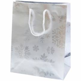 Пакет подарочный новогодний 17,8*22,9*9,8см Veld-co "Снежинки-голография", металлизированный