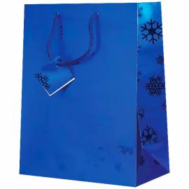 Пакет подарочный новогодний 26*32,4*12,7см Veld-co "Снежинки-голография", металлизированный