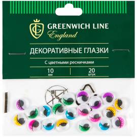Материал декоративный Greenwich Line "Глазки", с цветными ресничками, 10мм, 20шт.