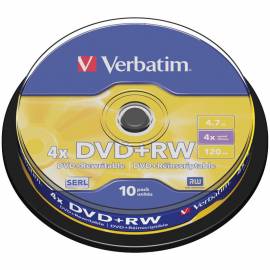 Диск DVD+RW 4.7Gb Verbatim 4x Cake Box (10шт)