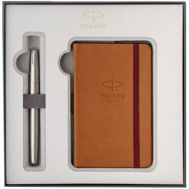 Набор Parker: ручка перьевая "Sonnet Stainless Steel CT", 1,0мм и записная книжка, подар. уп.