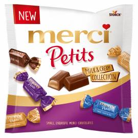 Шоколадные конфеты Merci "Petits", Milk and Cream Collection, ассорти 4 вида, 125г, пакет