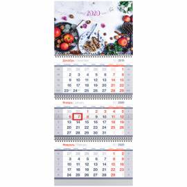 Календарь квартальный 3 бл. на 3 гр. OfficeSpace Standard "Breakfast", с бегунком, 2020